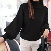 Load image into Gallery viewer, Winter Women Sweaters Fashion red white Turtleneck lantern Sleeve Pullovers Loose Knitted Sweaters Female Jumper Tops 2019
