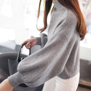 Winter Women Sweaters Fashion red white Turtleneck lantern Sleeve Pullovers Loose Knitted Sweaters Female Jumper Tops 2019