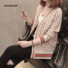 Load image into Gallery viewer, Danjeaner Korean Style Single Breasted Cardigans Womens Sweaters 2018 Winter V-Neck Long Sleeve Fashionable Printed Knitwear
