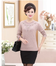 Load image into Gallery viewer, Middle-aged Women&#39;s Winter Sweaters Pullovers Plus Size 4XL Thickened Warm Bottoming O-neck Wool Sweater Mother Dress Tops W105
