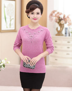 Middle-aged Women's Winter Sweaters Pullovers Plus Size 4XL Thickened Warm Bottoming O-neck Wool Sweater Mother Dress Tops W105